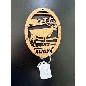 ALASKA MOOSE Ornament Handmade Wood Christmas NWT Mackey Lake Co SOLDOTNA AK
